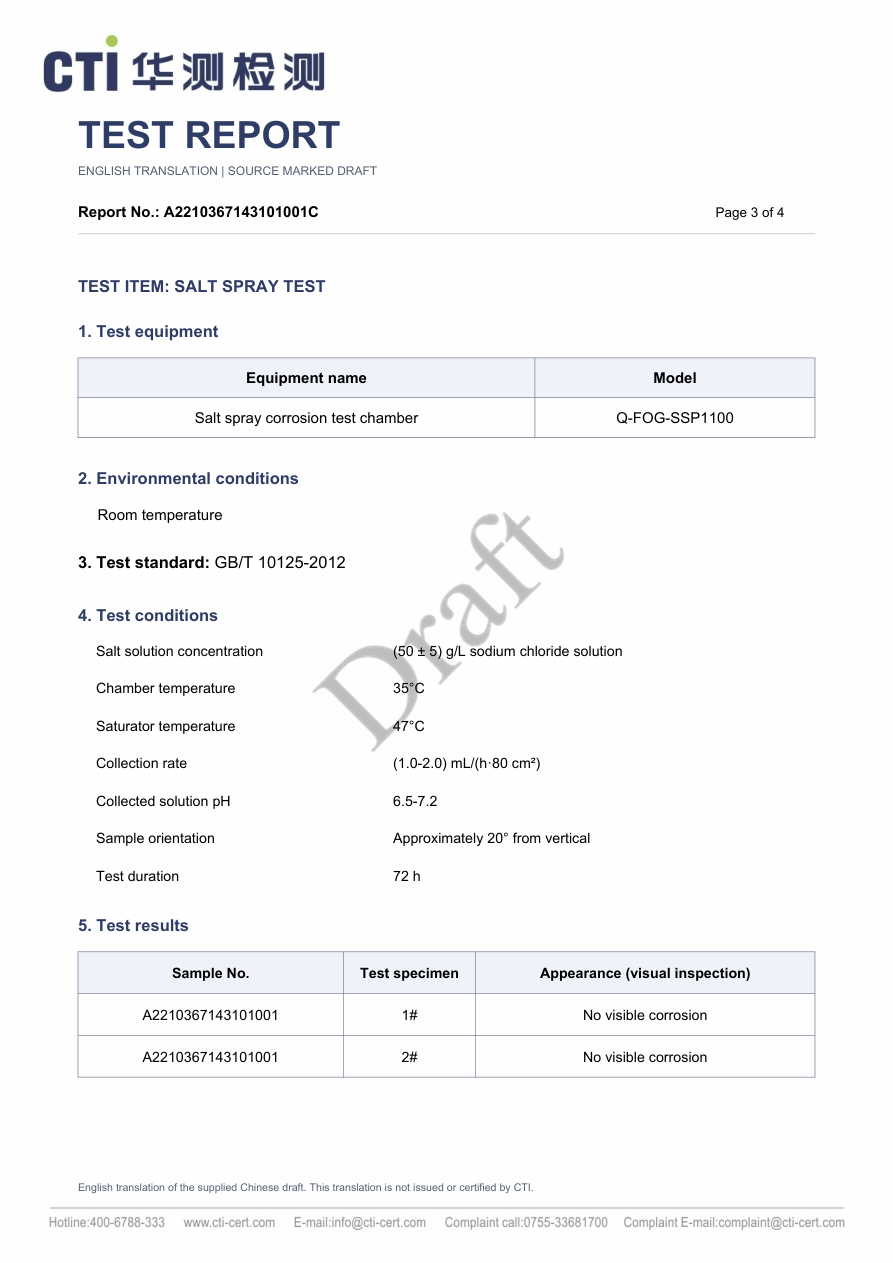 Complete conditions and results page; Draft marking retained.